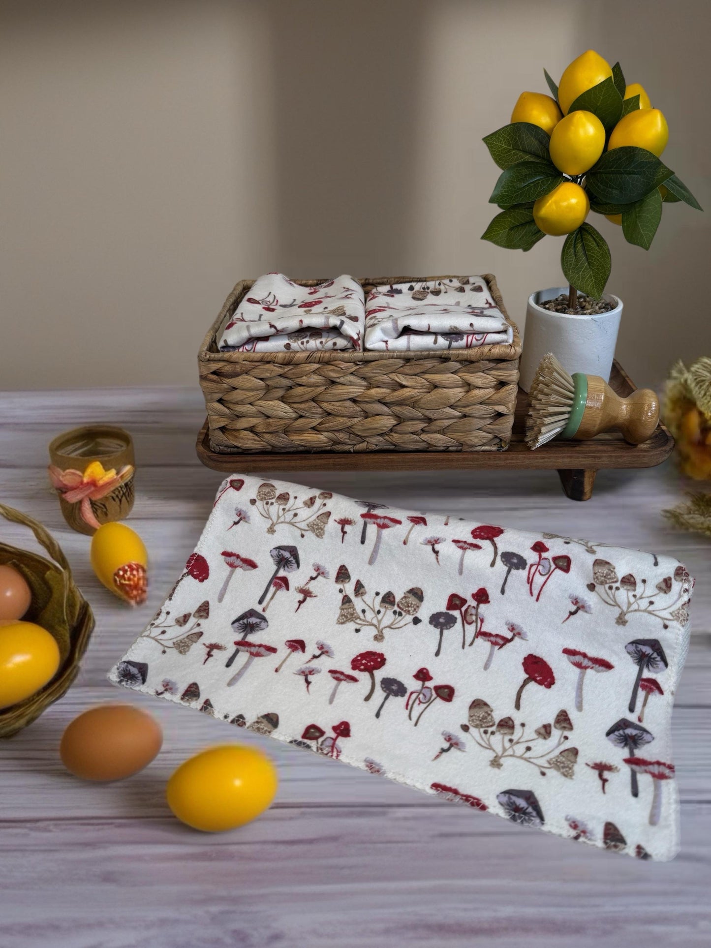 2-Ply 2 Pack Zero Waste Dish Towels, Cotton Flannel, Terry Cloth| Eco-Friendly & Washable