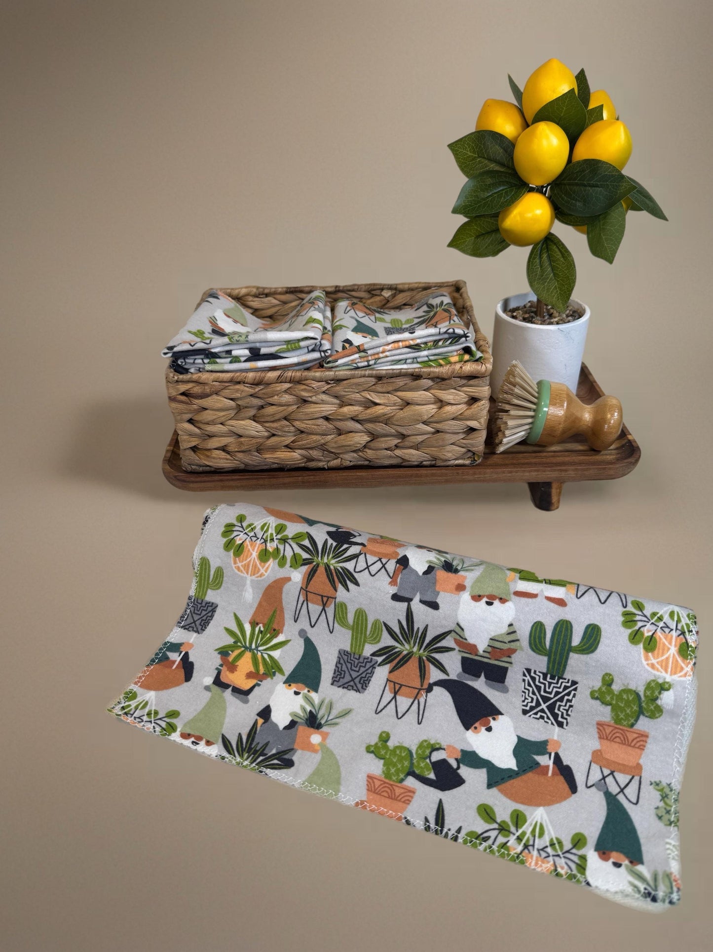 2-Ply 2 Pack Zero Waste Dish Towels, Cotton Flannel, Terry Cloth| Eco-Friendly & Washable