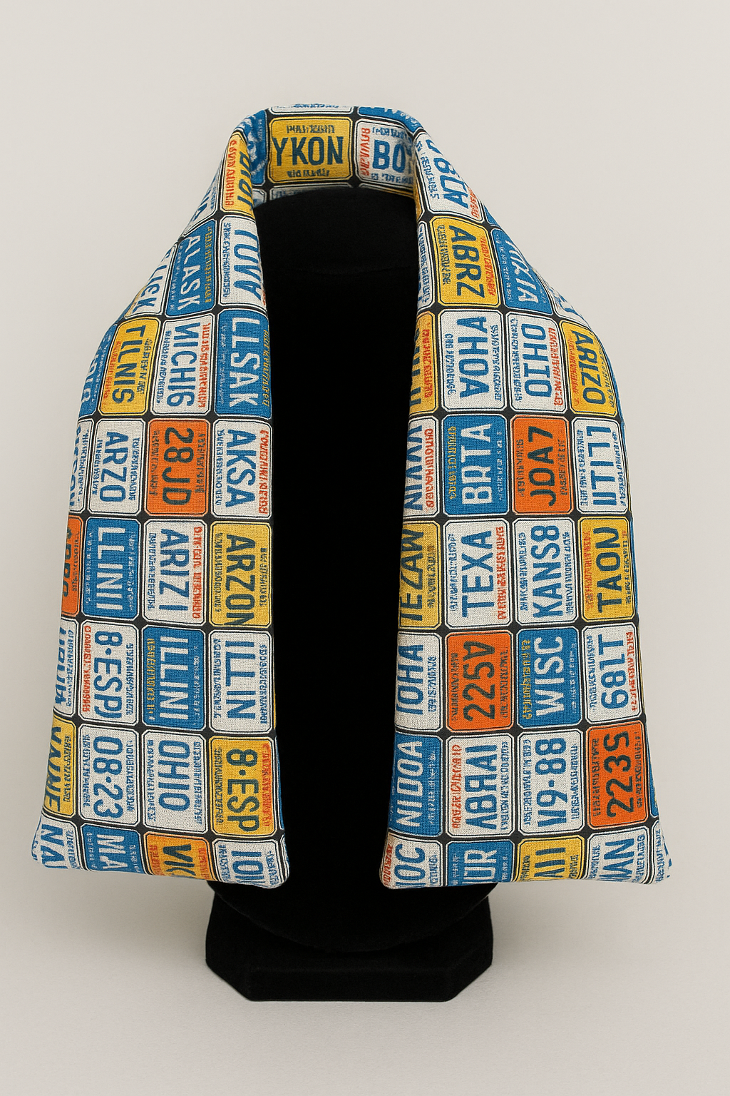 Microwavable Neck Wrap – Vintage License Plate Print | Flaxseed & Rice Filled