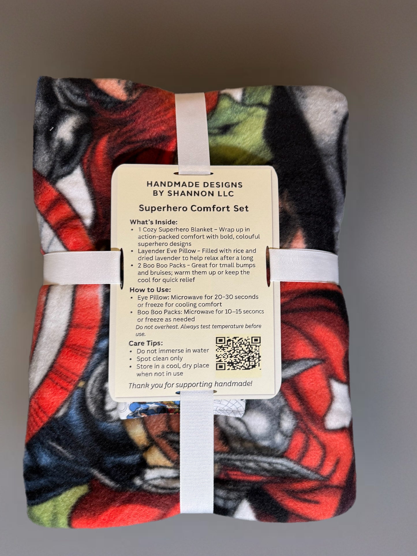 Superhero Comfort Set – Blanket, Lavender Eye Pillow, 2 Boo Boo Packs