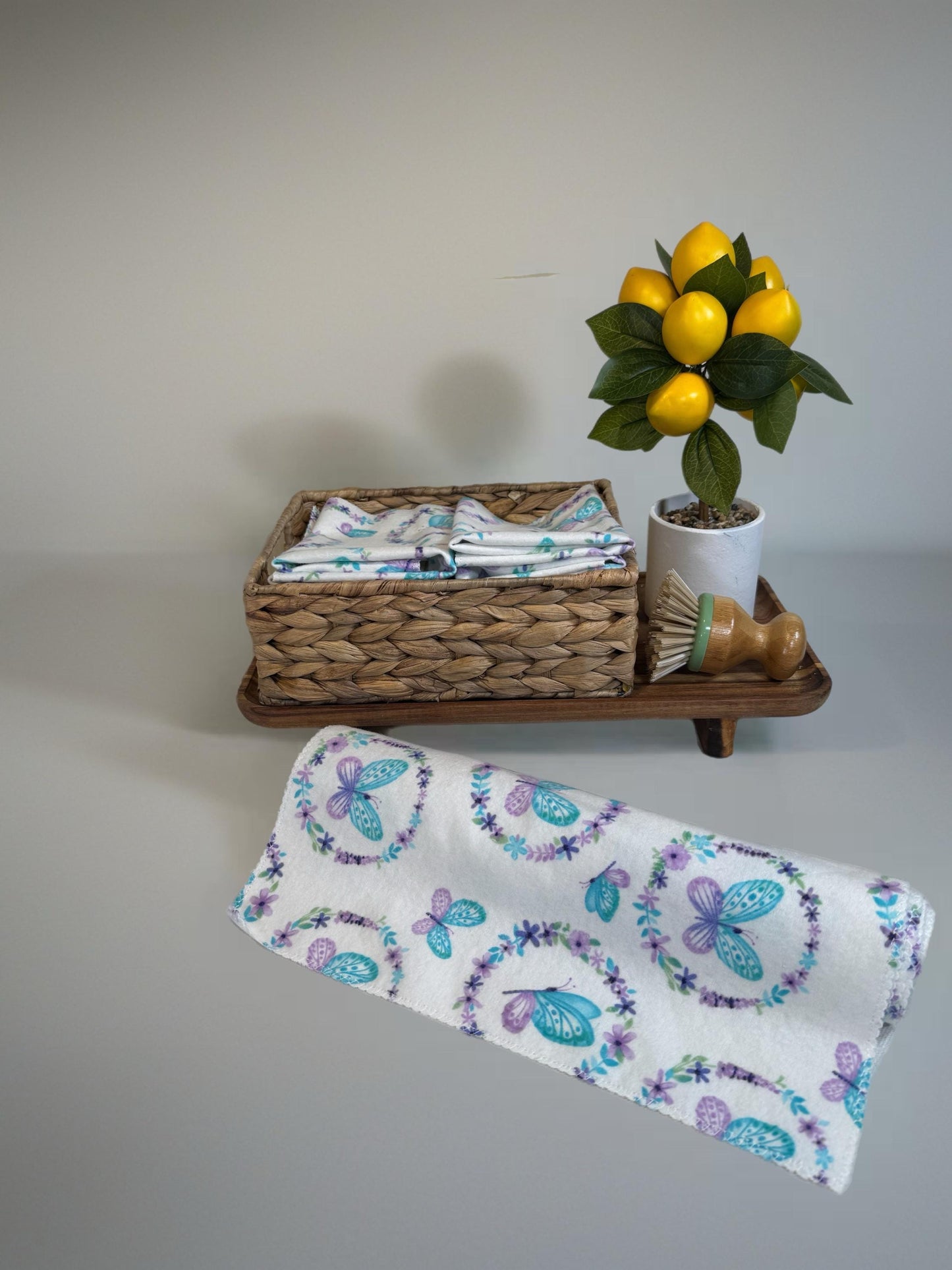 2-Ply 2 Pack Zero Waste Dish Towels, Cotton Flannel, Terry Cloth| Eco-Friendly & Washable