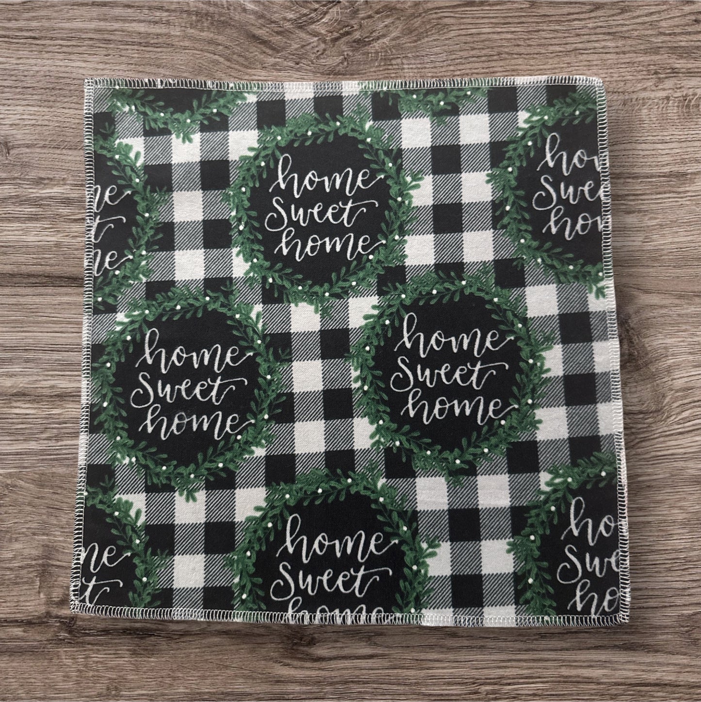 Reusable Paper Towels – Buffalo Plaid “Home Sweet Home” (6-Pack) | Eco-Friendly Farmhouse Style