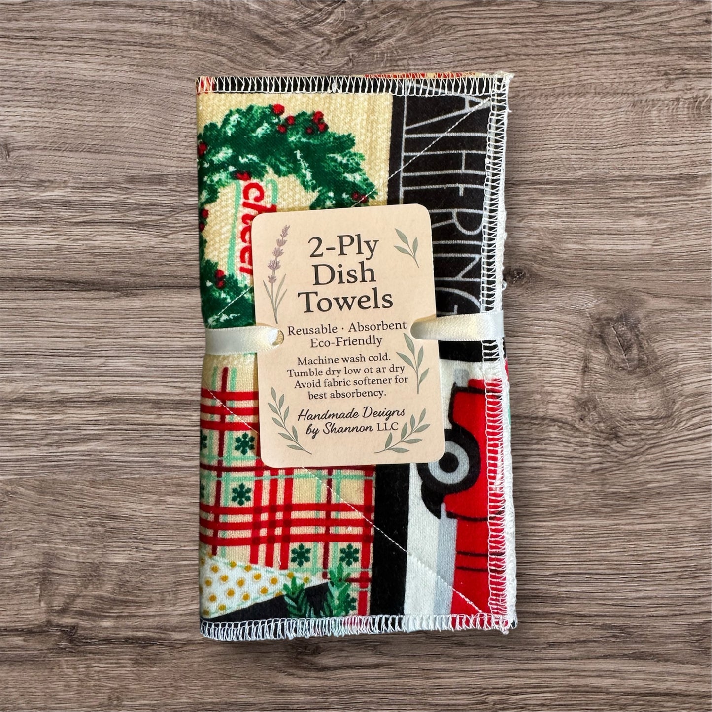 Reusable 2-Ply Dish Towels – Cotton Flannel & Terry Cloth, Absorbent Eco-Friendly Kitchen Towels (Set of 2)