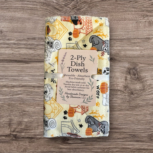Reusable 2-Ply Dish Towels – Cotton Flannel & Terry Cloth, Absorbent Eco-Friendly Kitchen Towels (Set of 2)