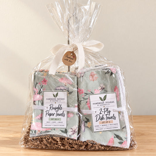 Sage Floral Reusable Kitchen Towel Gift Set