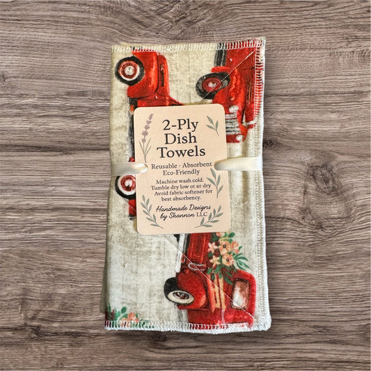 Reusable 2-Ply Dish Towels – Cotton Flannel & Terry Cloth, Absorbent Eco-Friendly Kitchen Towels (Set of 2)