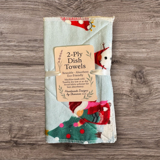 Reusable 2-Ply Dish Towels – Cotton Flannel & Terry Cloth, Absorbent Eco-Friendly Kitchen Towels (Set of 2)