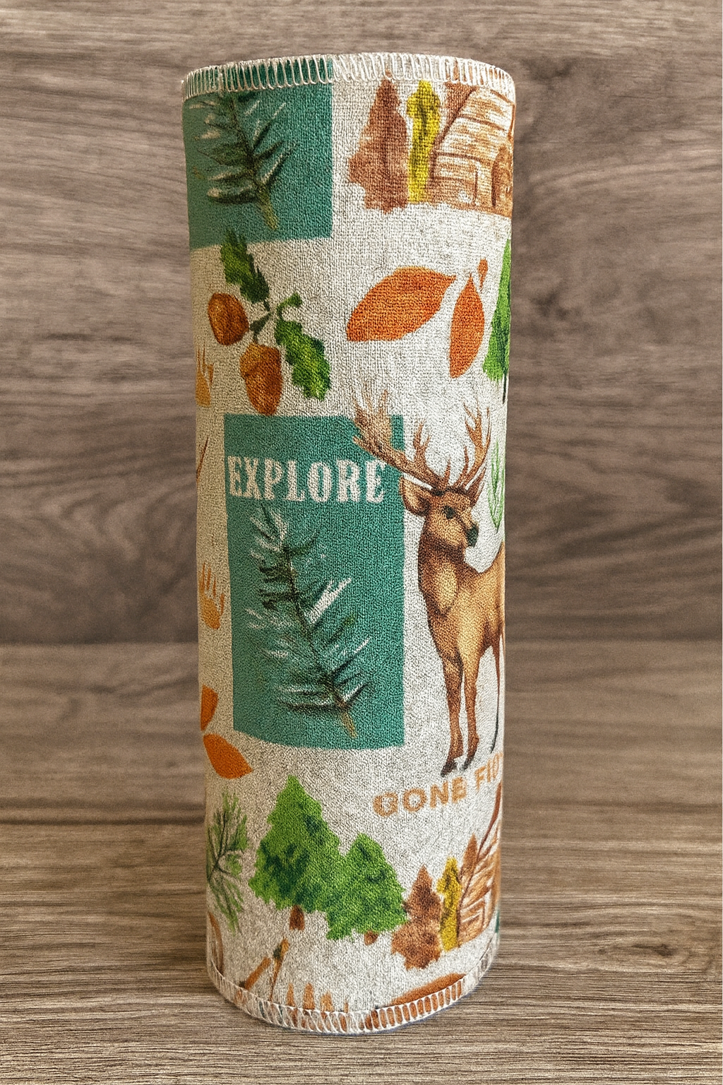 Rustic outdoors print with bears, deer, cabins, pine trees, and adventure-inspired. 6-Pack Reusable Paper Towels – 12” x 12”