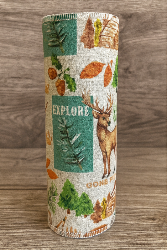 Rustic outdoors print with bears, deer, cabins, pine trees, and adventure-inspired. 6-Pack Reusable Paper Towels – 12” x 12”