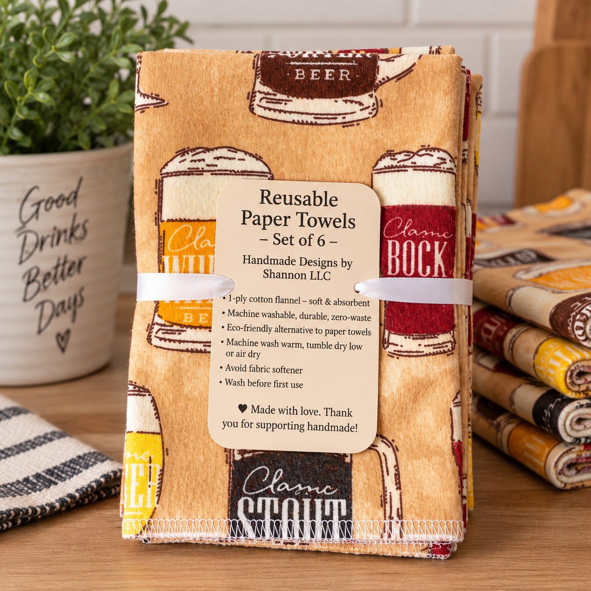 Beer Lover Reusable Paper Towels – Set of 6