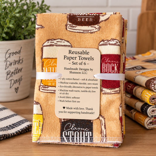 Beer Lover Reusable Paper Towels – Set of 6
