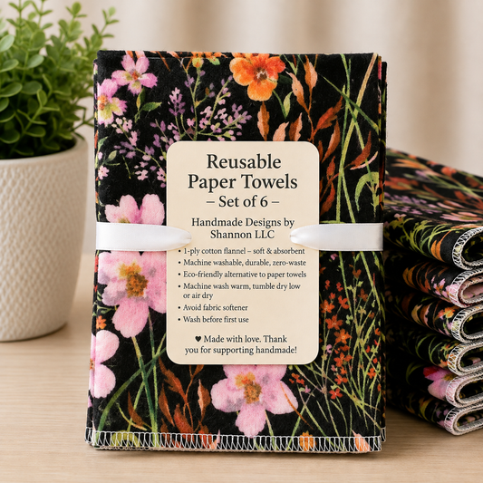 Reusable Paper Towels – Midnight Wildflower Garden – Set of 6
