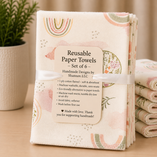 Boho Rainbows & Moon Reusable Paper Towels – Set of 6