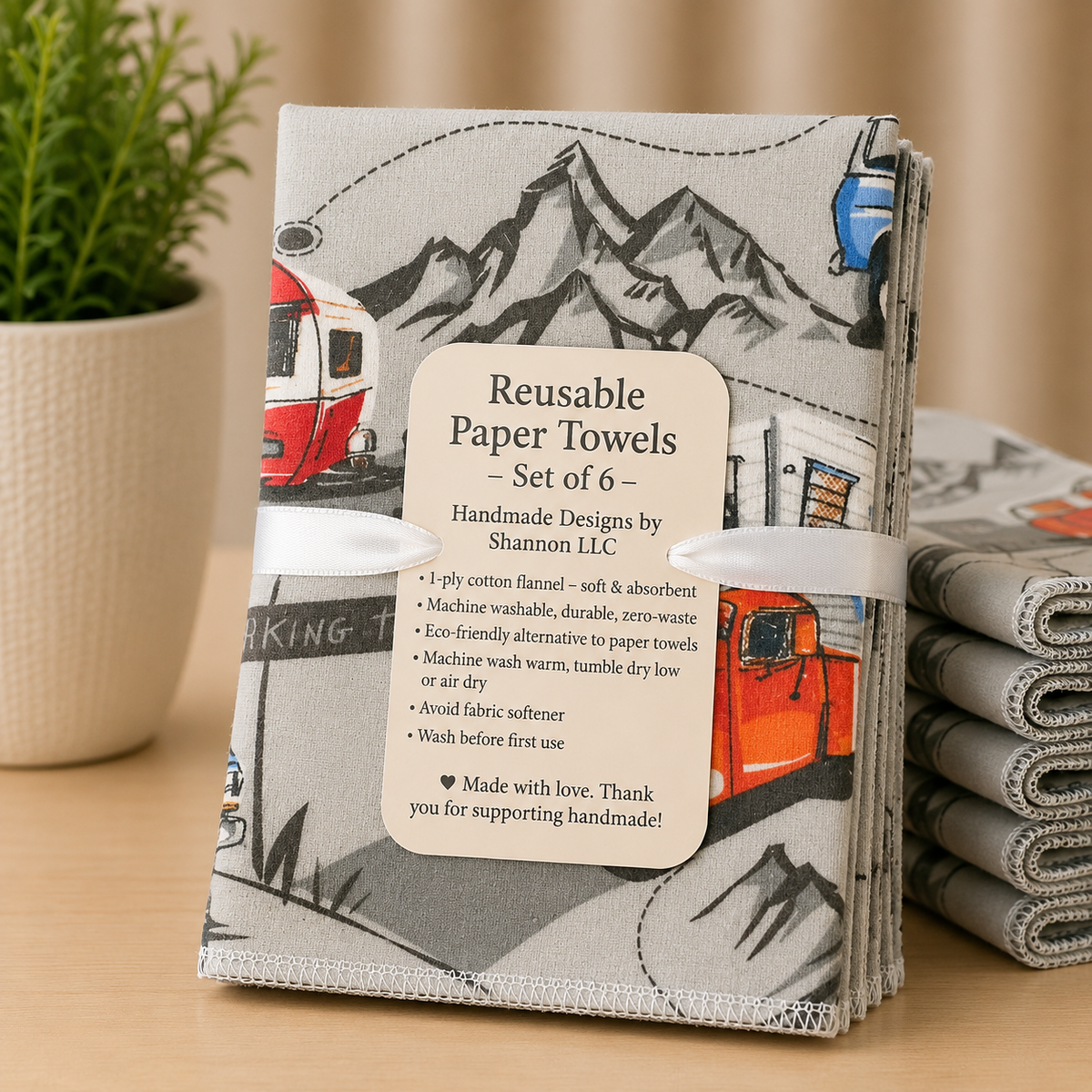 Camping Adventure Reusable Paper Towels – Set of 6