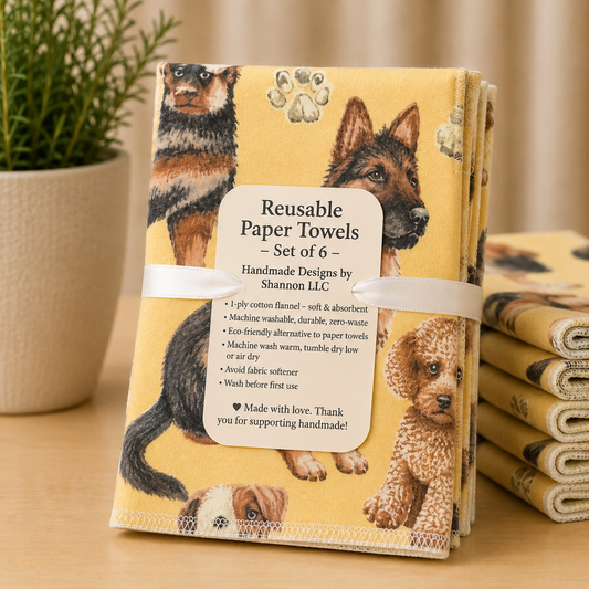 Dog Lover Reusable Paper Towels – Set of 6 | Yellow Flannel