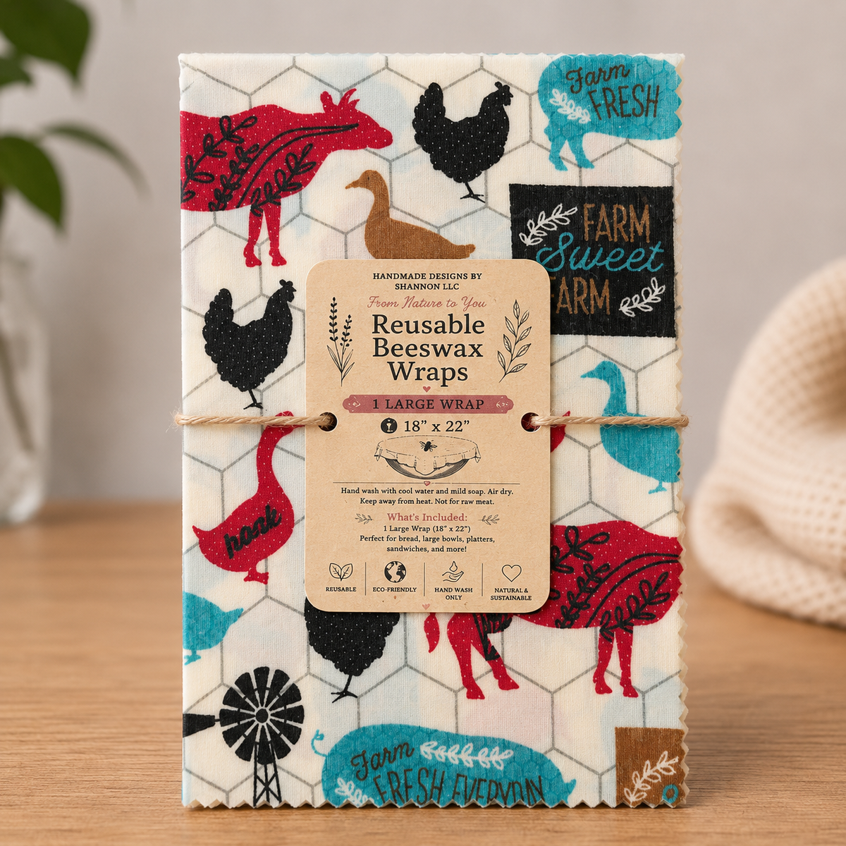 Farm Fresh Country Reusable Beeswax Bread Wrap – 18” x 22”