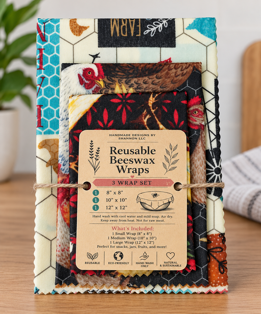 Farmhouse Reusable Beeswax Wrap 3-Piece Set – 8", 10" & 12"