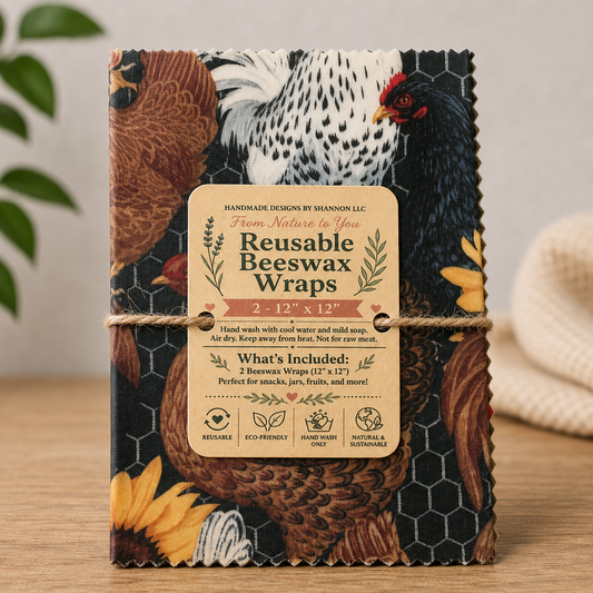 Farmhouse Rooster Reusable Beeswax Wraps – 2 Pack, 12” x 12”