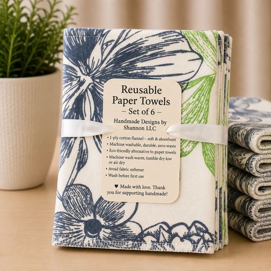 Garden Birds & Wildflowers Reusable Paper Towels – Set of 6