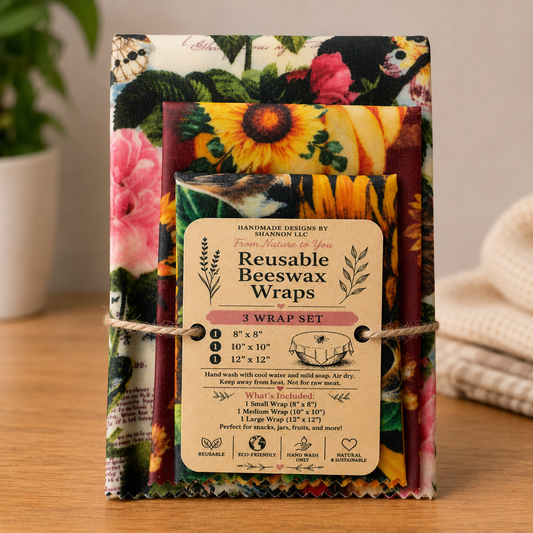 Garden Blooms Reusable Beeswax Wrap 3-Piece Set – 8", 10" & 12"