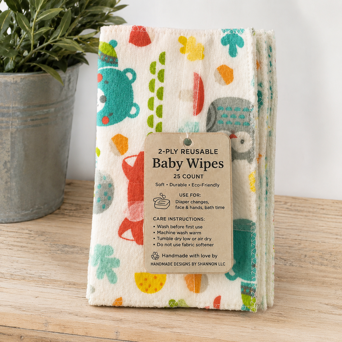Handmade 2-Ply Reusable Baby Wipes – 25 Count | Soft, Washable & Eco-Friendly