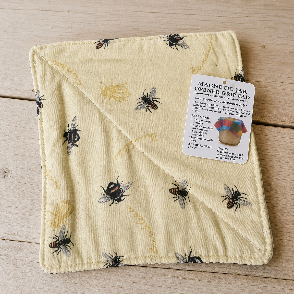 Handmade Magnetic Jar Opener Grip Pad – Bee Print