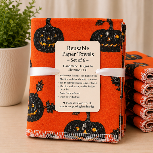 Halloween Jack-O’-Lantern Reusable Paper Towels – Set of 6