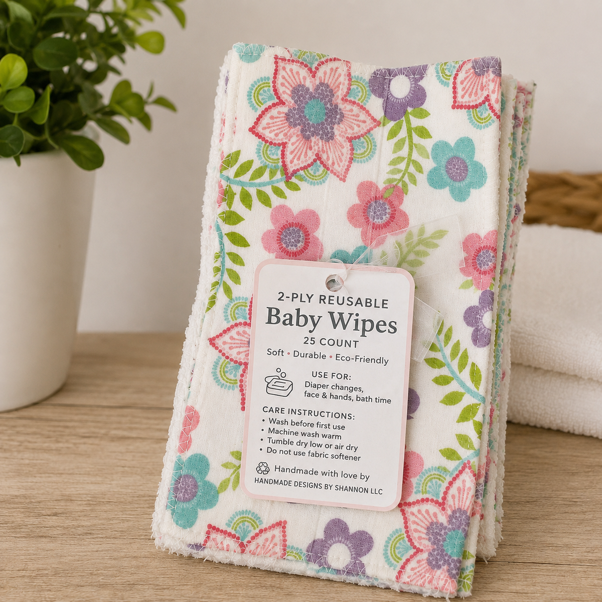 Handmade 2-Ply Reusable Baby Wipes – 25 Count | Washable & Eco-Friendly