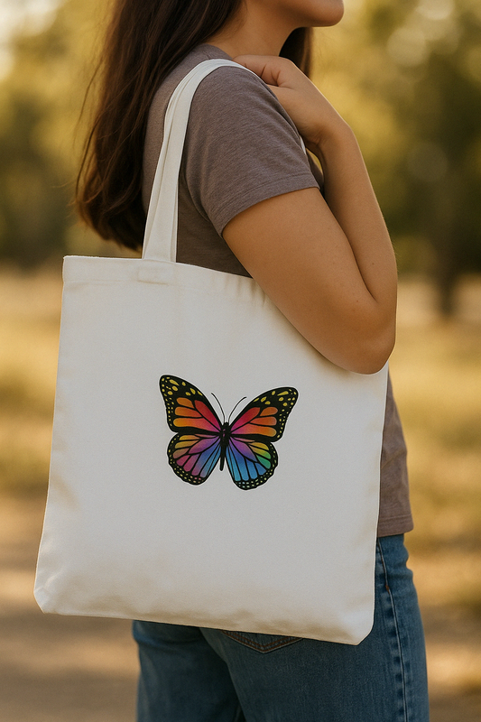 Rainbow Butterfly Canvas Tote Bag – Eco-Friendly Reusable Bag