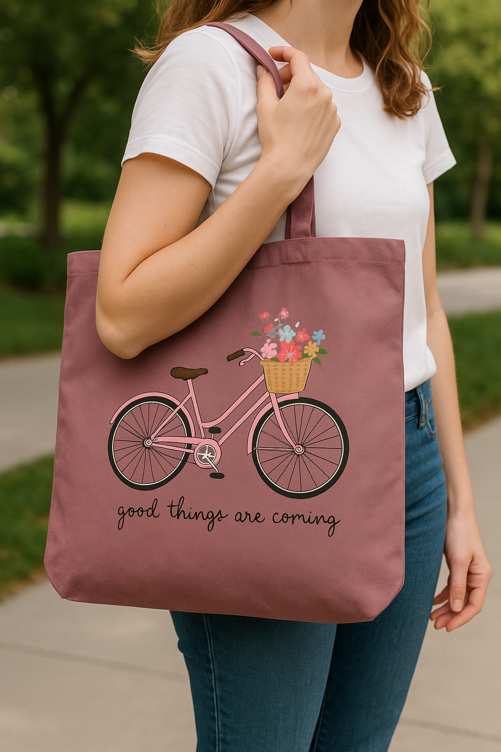 Good Vibes Tote – Mauve Bicycle Design