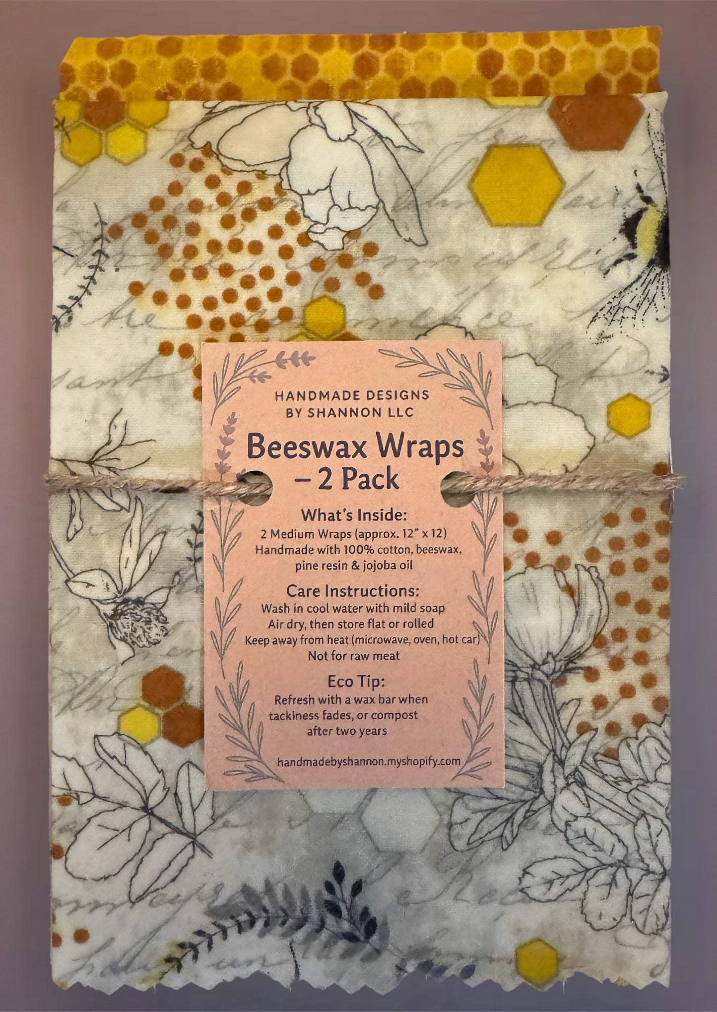 Beeswax Wraps – 2 Pack (Medium 12”x12”) | Reusable & Eco-Friendly