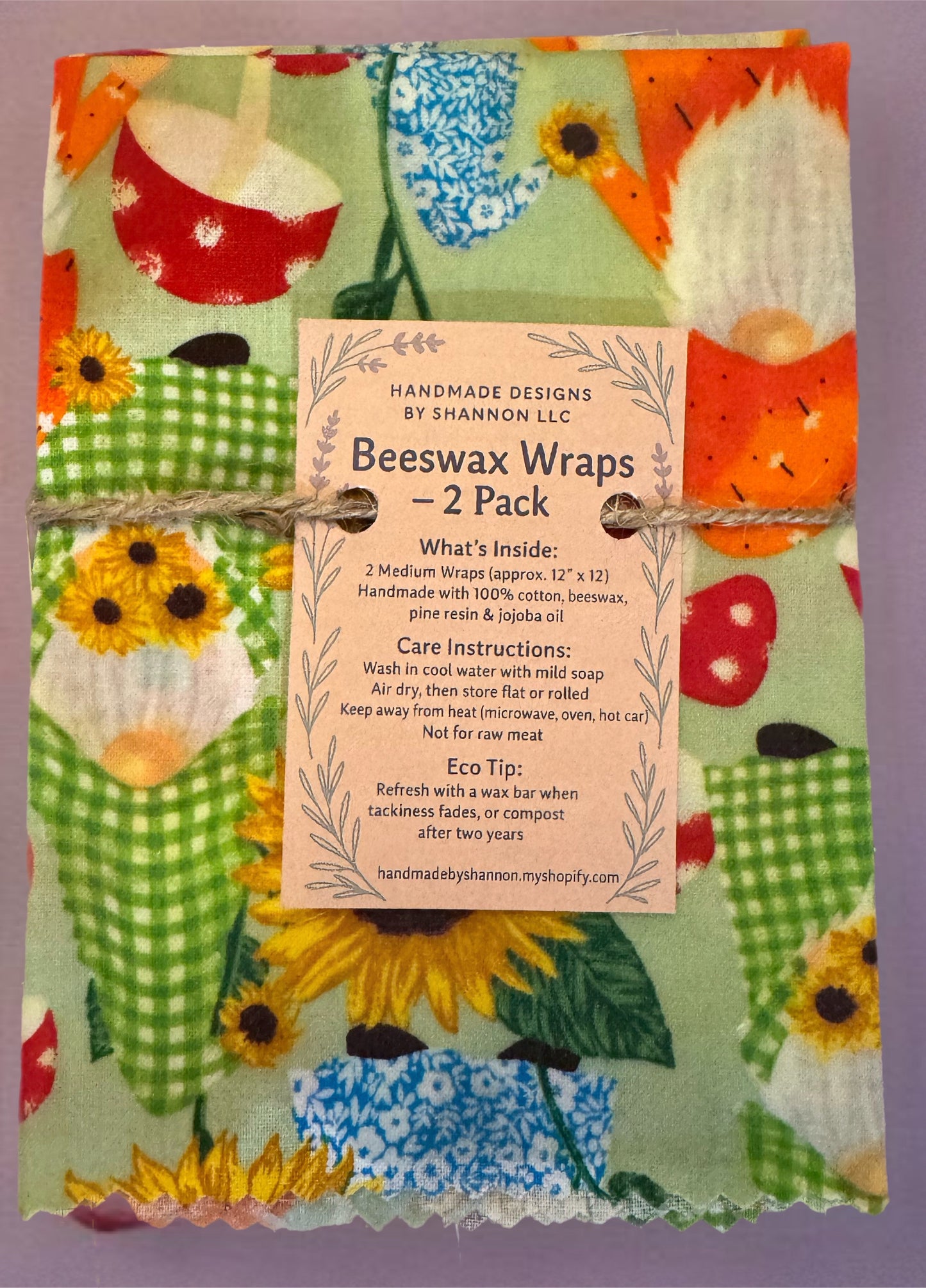 Beeswax Wraps – 2 Pack (Medium 12”x12”) | Reusable & Eco-Friendly