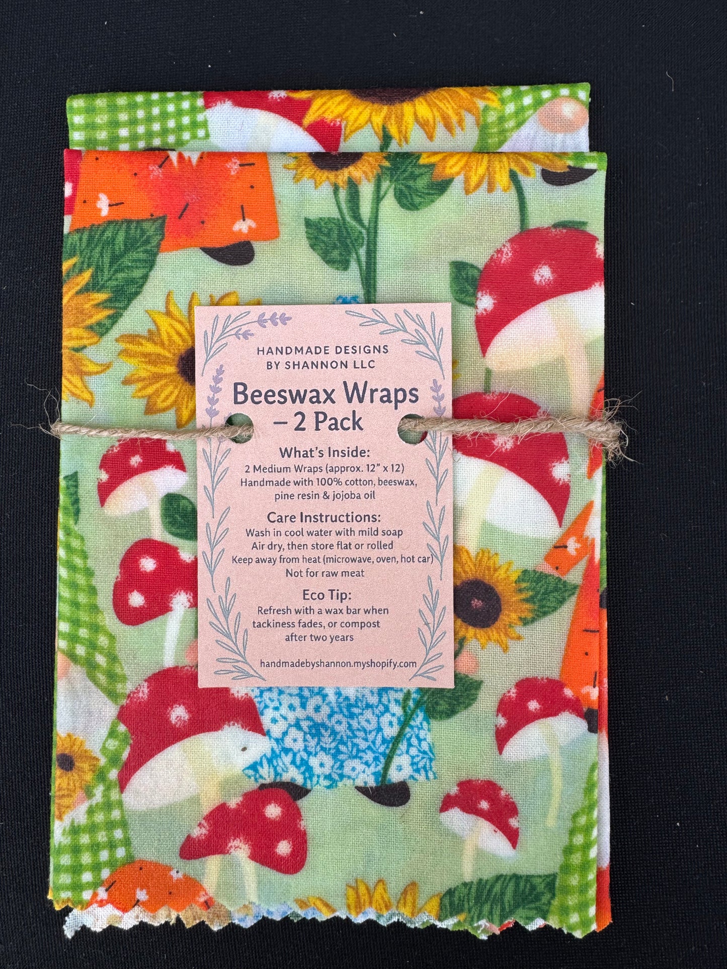 Beeswax Wraps – 2 Pack (Medium 12”x12”) | Reusable & Eco-Friendly