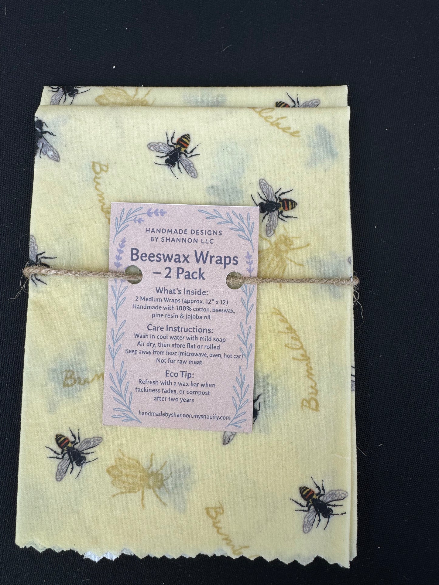 Beeswax Wraps – 2 Pack (Medium 12”x12”) | Reusable & Eco-Friendly