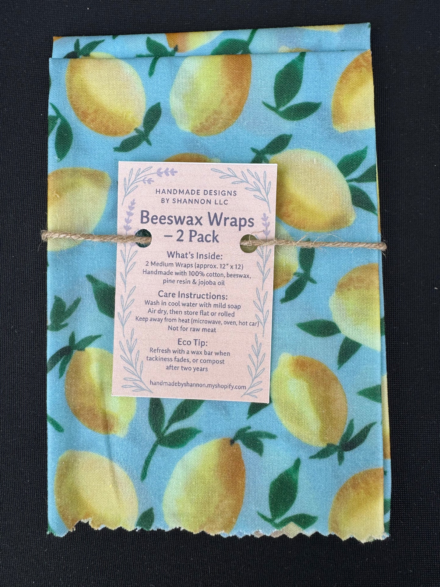 Beeswax Wraps – 2 Pack (Medium 12”x12”) | Reusable & Eco-Friendly