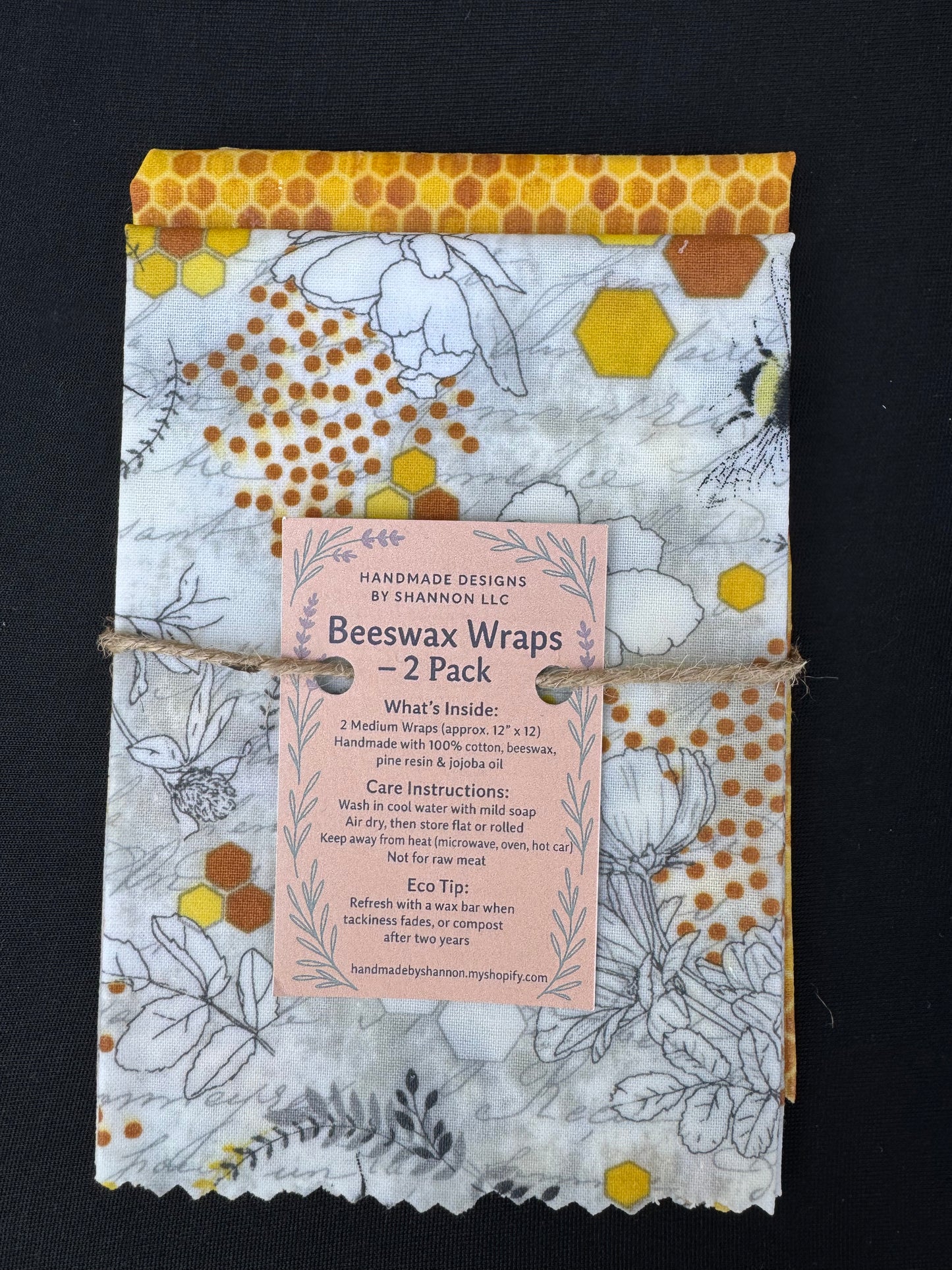 Beeswax Wraps – 2 Pack (Medium 12”x12”) | Reusable & Eco-Friendly
