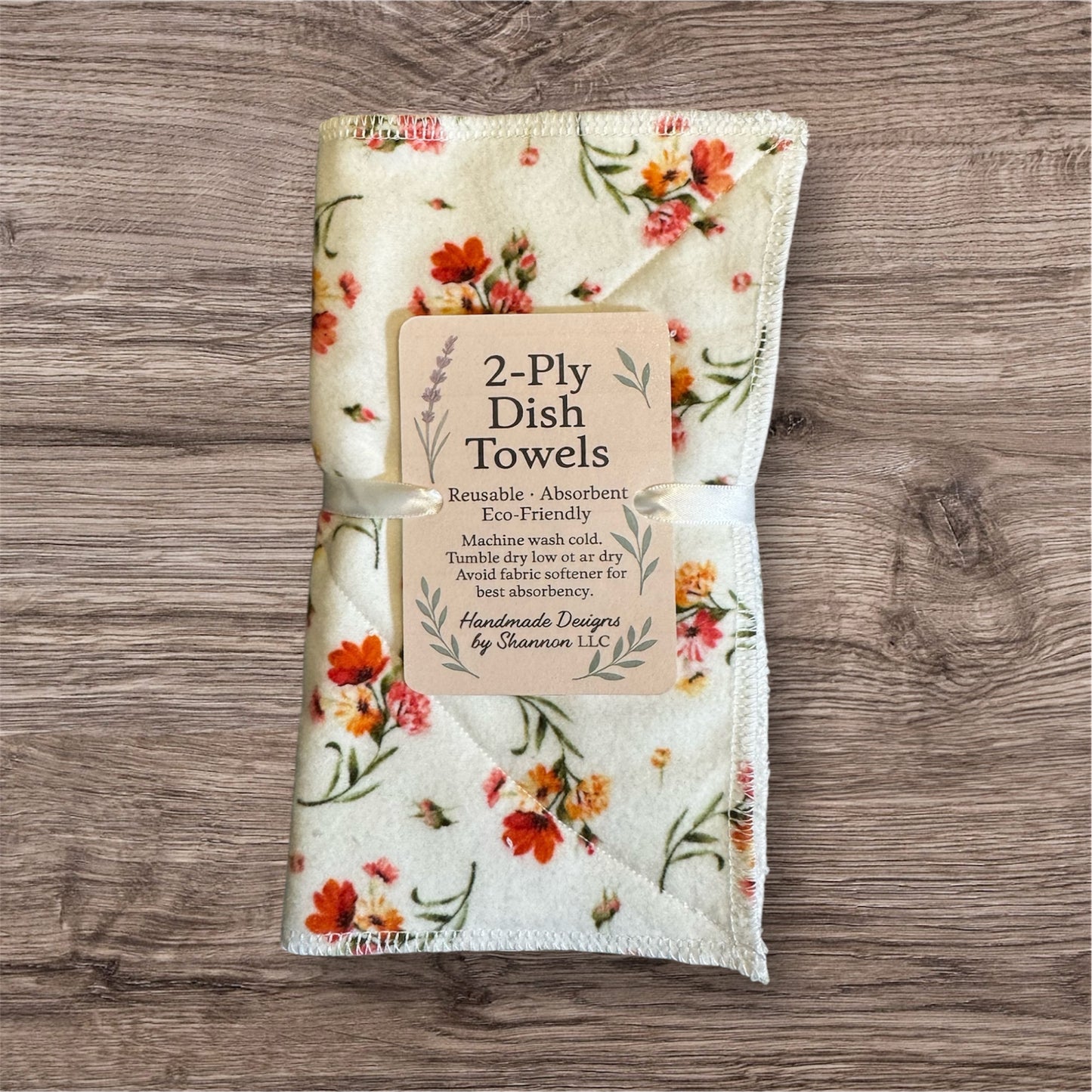 Reusable 2-Ply Dish Towels – Cotton Flannel & Terry Cloth, Absorbent Eco-Friendly Kitchen Towels (Set of 2)