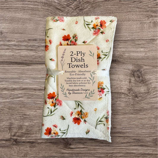 Reusable 2-Ply Dish Towels – Cotton Flannel & Terry Cloth, Absorbent Eco-Friendly Kitchen Towels (Set of 2)