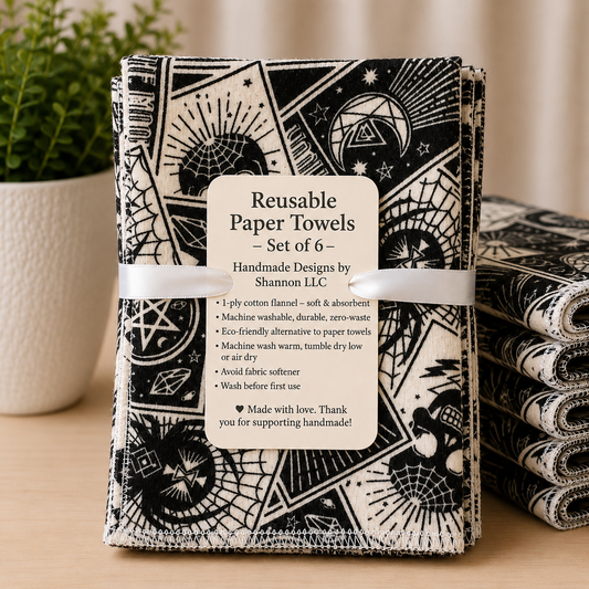 Mystic Tarot Reusable Paper Towels – Black & Cream – Set of 6