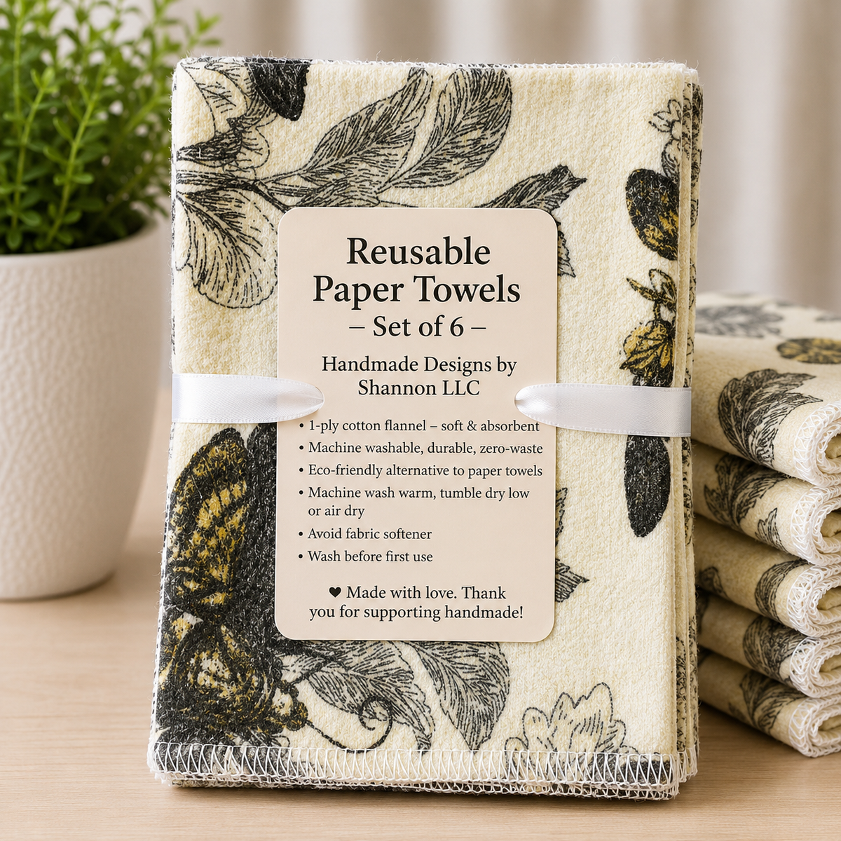 Vintage Moths & Butterflies Reusable Paper Towels – Set of 6