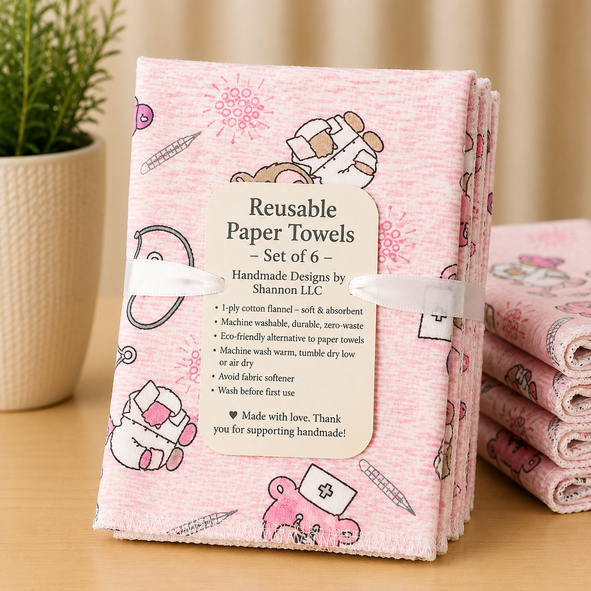 Nurse Bears Reusable Paper Towels – Set of 6
