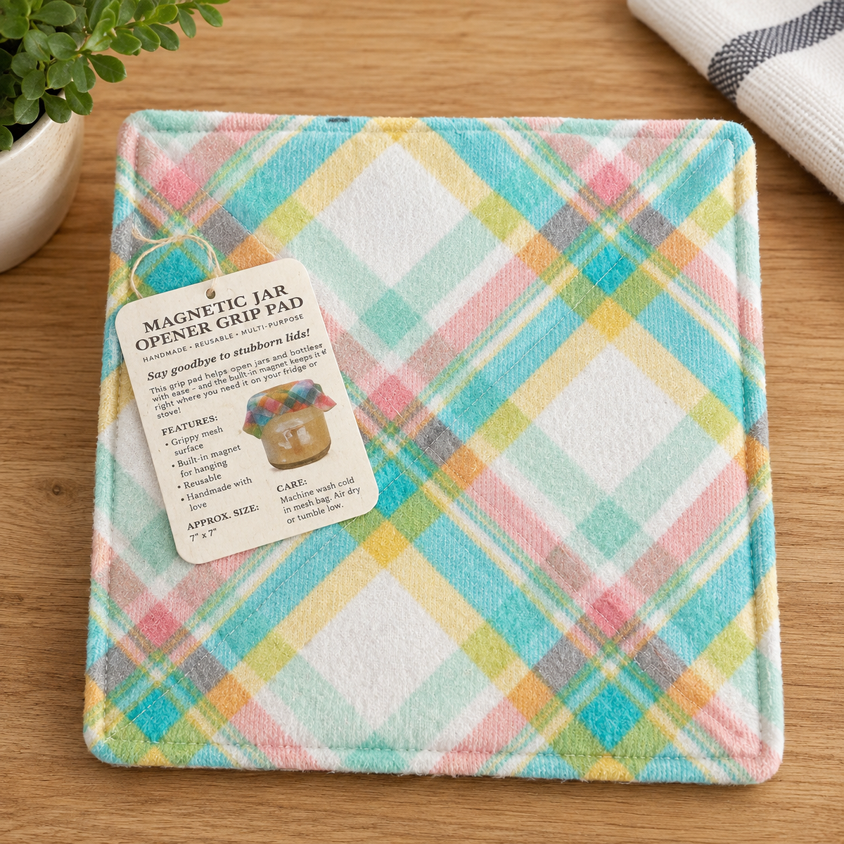 Pastel Plaid Magnetic Jar Opener Grip Pad