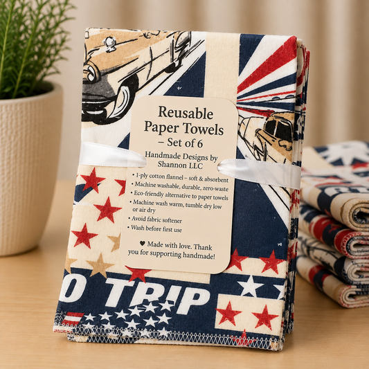 Patriotic Road Trip Reusable Paper Towels – Set of 6