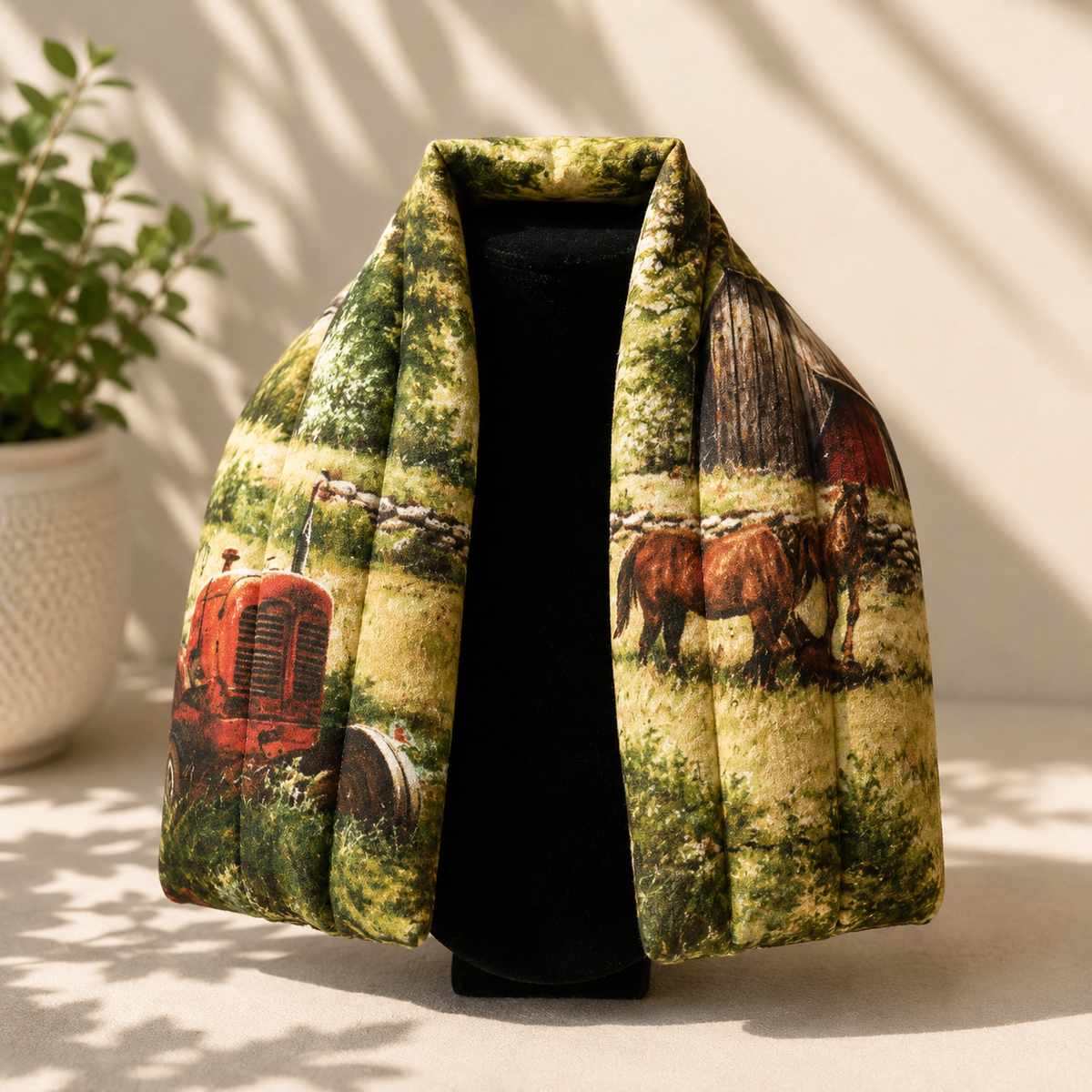 Rustic Farm Life Neck Pillow – Horses & Tractor