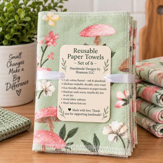 Sage Garden Mushroom Reusable Paper Towels – Set of 6