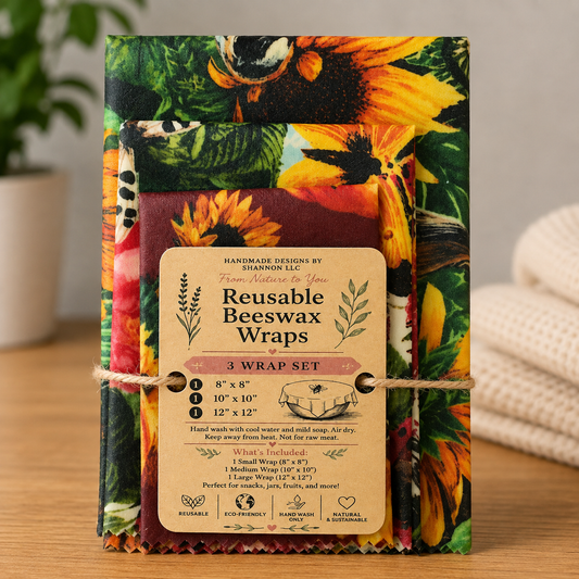Sunflower Garden Reusable Beeswax Wrap 3-Piece Set – 8", 10" & 12"