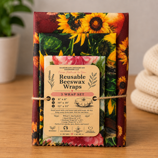 Sunflower Garden Reusable Beeswax Wraps – 3-Piece Set