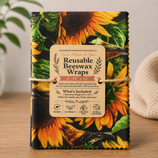 Sunflower & Songbirds Reusable Beeswax Wraps – 2 Pack, 12” x 12”