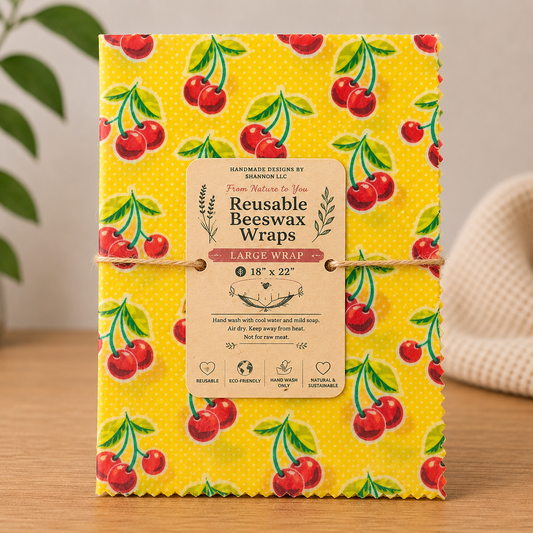 Sweet Cherry Reusable Beeswax Bread Wrap – 18” x 22”