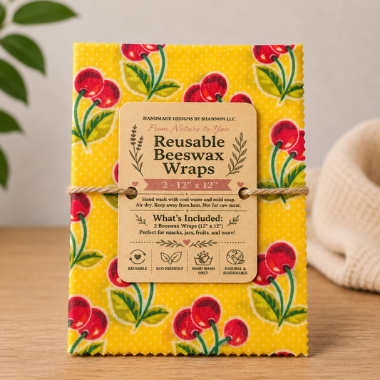 Sweet Cherry Reusable Beeswax Wraps – 2 Pack, 12” x 12”